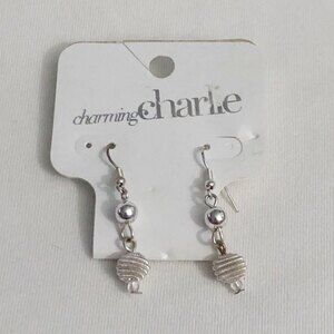 Charming Charlie Ball Dangle Earrings Silver Tone NOC
